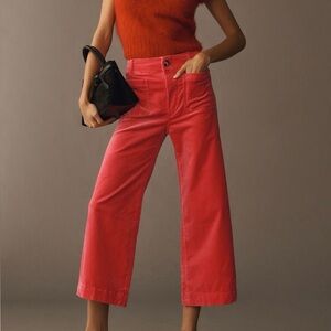 The Colette Velvet Crop Wide-Leg Pants by Maeve, Coral-Pink Size 29